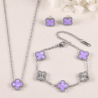Conjunto de Joyería de 3 Piezas con Diseño de Pétalo Cuadrilátero Degradado de Moda, Collar, Pulsera y Pendientes de Acero de Titanio, Venta al por Mayor