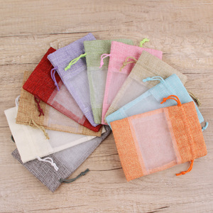 Eco-friendly Recycled Jute Drawstring <b>Bag</b> with Clear Window Transparent Gift <b>Bag</b> <b>Folding</b> Style and Rope Handle - Product Image 5