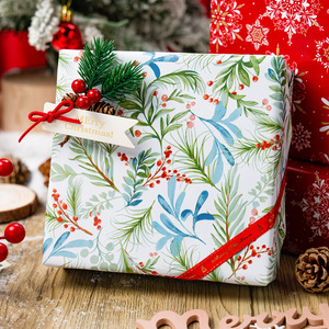 Reversible Christmas Wrapping <b>Paper</b> Roll 17 Inch X 33 Feet Watercolor Foliage Berries <b>Pattern</b> Double Side Art <b>Paper</b> Recyclable - Product Image 1