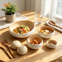 Service de table élégant en céramique couleur crème, bols et pots à épices, vaisselle domestique réutilisable en porcelaine, personnalisable