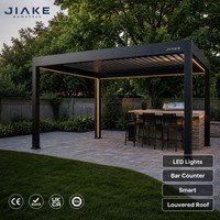 Pérgola Moderna Inteligente de Aluminio Jiake con Luces LED Cálidas y Barra de Bar, Sistema de Techo con Persianas para Jardín, Patio o Terraza