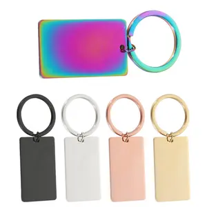 Chất Lượng Cao Lưu Niệm Biểu Tượng Tùy Chỉnh Hình Chữ Nhật Khoảng Trống Keychain Khắc Thép Không Gỉ Keyring Logo Chữ Khắc Móc Khóa