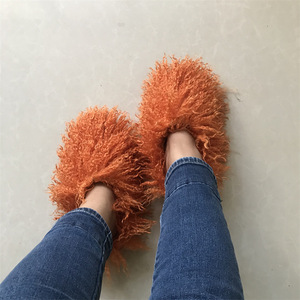 Mode fourrure pantoufle femmes chaussures mongole <span class=keywords><strong>peau</strong></span> de <span class=keywords><strong>mouton</strong></span> diapositives fourrure peluche maison sandales hiver diapositives pantoufle en gros - Product Image 3