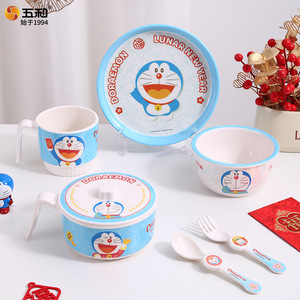 Wuhe Doraemon Childrens Tableware Set Food Grade Melamine Bowl Cup Fork Spoon Kids Dining Cartoon Design - Product Image 2
