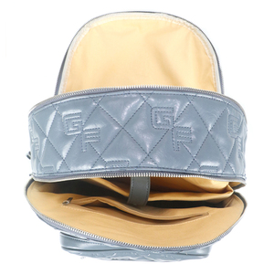 Dusty Blue Diamond Quilted Embossed Letter Logo PU <b>Backpack</b> with Adjustable Nylon Strap Daily Travel <b>Backpack</b> - Product Image 6