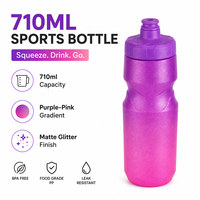 Bouteille d'eau sport en plastique PP de 710 ml, avec logo personnalisé, dégradé de couleurs, givrée, scintillante, pour le cyclisme, le vélo, les activités de plein air, sans BPA