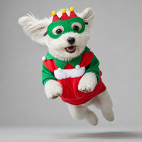 Kostum Natal Elf MEIQIPETBABY untuk Hewan Peliharaan, Set 2 Potong, Sweater Anjing Kucing dengan Kantong Hadiah dan Penutup Mata, Ukuran S-XL