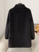 Manteau d'hiver élégant pour femme ZHENG YE, col mandarin, fausse fourrure, 100% polyester, long, épais, chaud, doux, pelucheux, couleur unie