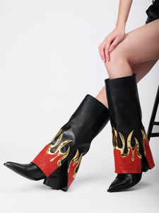 Stivali da Cowgirl WETKISS con Logo Personalizzato, Tacco Alto, Decorati con Strass, Stivali Alti al Ginocchio Pieghevoli, Stivali da Cowboy Scintillanti da Donna per Feste - Product Image 6