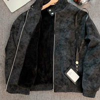 Blouson Bomber Homme Noir Imprimé Cœur Effet Délavé Vintage avec Fermeture Éclair – Style Streetwear Hiver Chaud Grande Taille