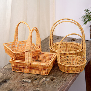Panier <span class=keywords><strong>de</strong></span> pique-nique en rotin tressé pour collations, cueillette <span class=keywords><strong>de</strong></span> légumes en extérieur, panier à fleurs et <span class=keywords><strong>fruits</strong></span> à main, idéal pour un <span class=keywords><strong>cadeau</strong></span> - Product Image 2