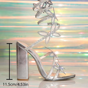 รองเท้าส้นสูงสำหรับผู้หญิงผูกโบว์แบบเปิดปลายเท้ารูปงูแบบหนึ่งสายรัดข้อเท้าประดับพลอยเทียมส้นสูงส้นสูงสไตล์ใหม่ - Product Image 6