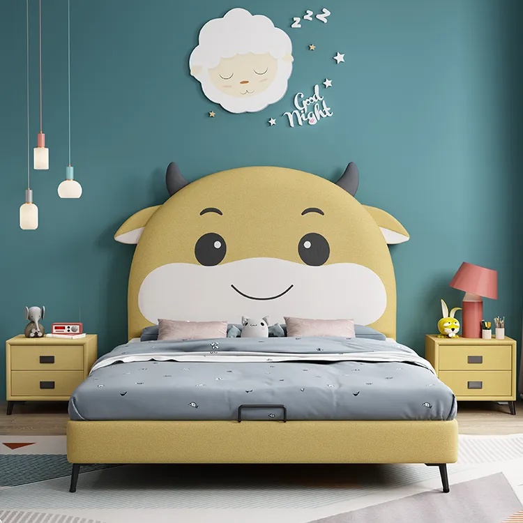 Letto moderno per bambini con design a forma di orso per bambini letti singoli adorabili per bambini mobili per camera da letto letto per bambini con struttura in legno massello con mobiletto portaoggetti