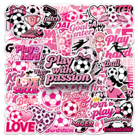 53 autocollants sur le thème du football rose original pour filles, autocollants décoratifs imperméables pour cahiers et sacs à dos