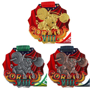 Medalla de Powerlifting con Diseño de Toro 3D <span class=keywords><strong>en</strong></span> Oro/Plata/Bronce, Juego de Medallas de Aleación de Zinc Fundido a Presión, Esmalte Metálico, Medalla Personalizable con Logotipo Metálico - Product Image 2