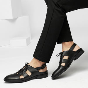 Sandales d'été en cuir véritable de vachette, à lacets, semelle extérieure en caoutchouc massif, doublure respirante en cortex, bout pointu, semelle souple - Product Image 2