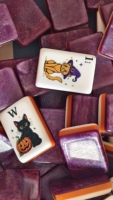 Ensemble de Mahjong Américain de Luxe en Acrylique Marbré Orange Citrouille et Violet, 160 Tuiles, Boîte de Rangement au Design Halloween (Sorcière, Chat, Maison Hantée)