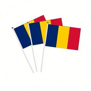 High Quality 100% Polyester Custom Printing Blue Yellow Red Romania Country Hand Held <b>Flag</b> Mini Hand Waving <b>Flag</b> - Product Image 3