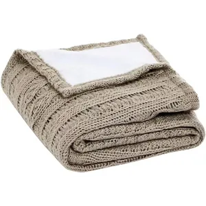 Reversible Comfortable Cable Knit Faux Fur Throw Blanket Fluffy Warm Soft Blanket For Bed Chunky