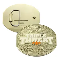 Boucle de ceinture ronde en métal et argent pour hommes, Design personnalisé, avec Logo sculpté