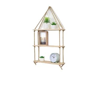 Estante <span class=keywords><strong>Colgante</strong></span> de Pared de 3 Niveles Hecho a Mano, Estante <span class=keywords><strong>Colgante</strong></span> para Plantas con Organizador de <span class=keywords><strong>Cuerda</strong></span> de Yute, Material de Madera, Decoración del Hogar - Product Image 1