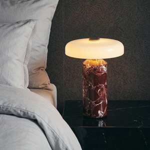 Minimalist Luxury Marble Table <b>Lamp</b> Cylindrical Marble Base Frosted Disc Glass <b>Shade</b> Decorative Nightstand <b>Lamp</b> for Bedroom Sofa - Product Image 6
