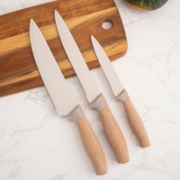Ensemble de couteaux de haute qualité avec revêtement antiadhésif blanc crème, manche en plastique imitation bois, avec boîte cadeau pour une utilisation en cuisine