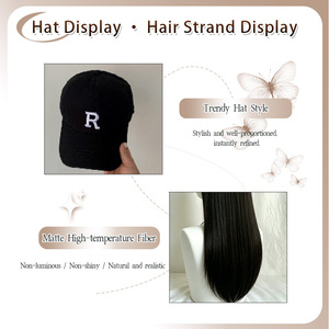 Casquette de baseball noire avec perruque intégrée et broderie lettre <span class=keywords><strong>R</strong></span>, perruque-chapeau en cheveux synthétiques lisses naturels de 20 pouces pour femme, usage quotidien décontracté - Product Image 5