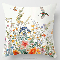 Housses de coussin décoratives en velours doux à motifs floraux printaniers et oiseaux de jardin, 18x18 pouces, pour l'extérieur et la décoration intérieure