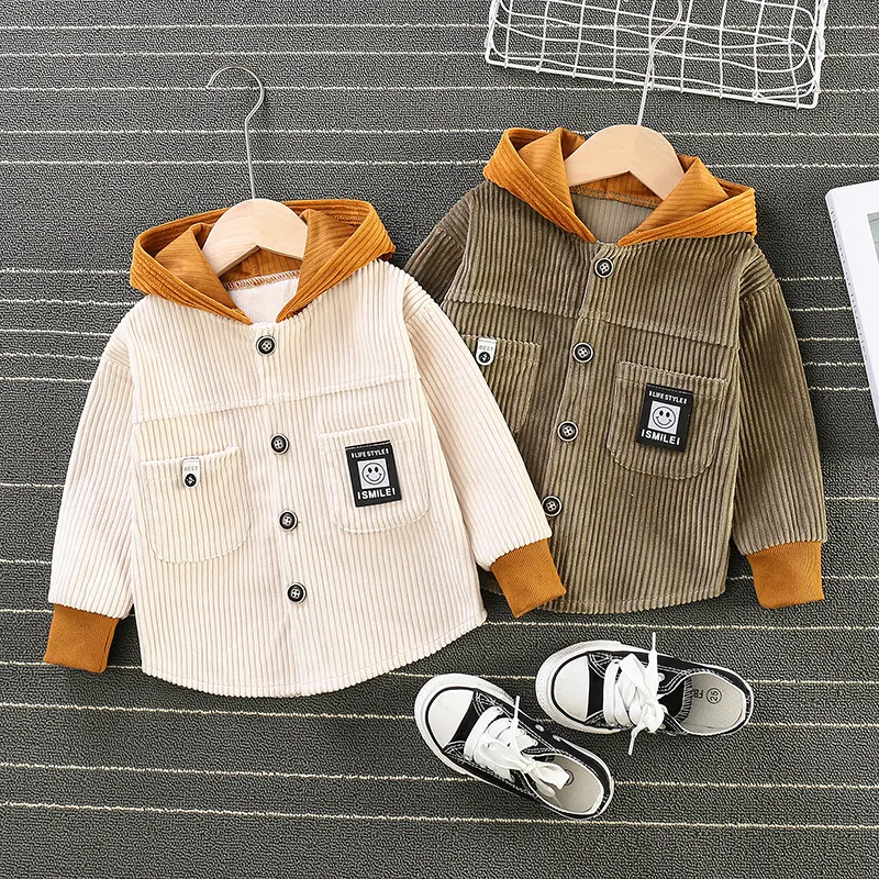 New Fashion Autumn Winter For Kids Home Used Corduroy Fabric Shirt Jacket Color Splicing