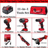 Livraison rapide, ensemble d'outils électriques 5 en 1 Milwaukee, moteur sans balais, outils 18V, batterie au lithium, kits d'outils combinés