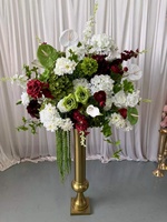 Boule florale artificielle rétro rouge, verte et blanche de 70 cm, décoration de centre de table de mariage