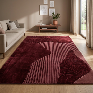 Alfombra de terciopelo abstracta rectangular moderna, hecha a mano, de color rojo, para la sala de estar. - Product Image 5