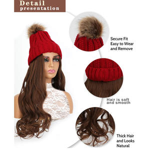 富克斯拉绳波浪棕色假发帽子标志网眼冬季棒球上衣长帽冬季女孩假发 - Product Image 5