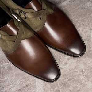 Chaussures habillées en cuir véritable italien pour hommes, lacets de moine, chaussures de gentleman, tête de cheval - Product Image 4