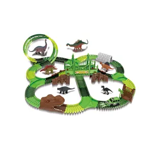 Dinosaur Train Toys,216 Pcs Dinosaur Race Car Track Park with 7 Dinosaurs Jurassic Dinosaur World,Multiple Tracks Change