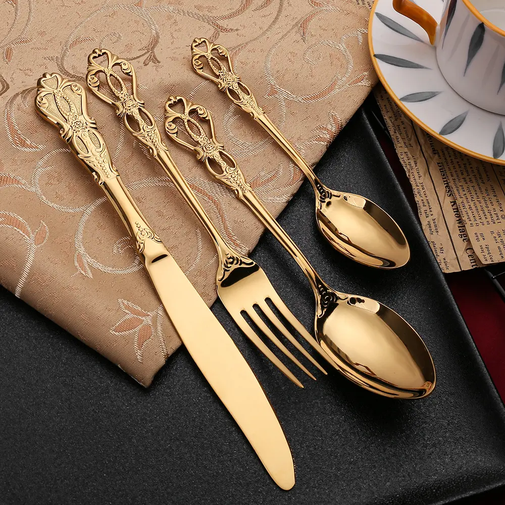 304 stainless steel flatware steak knife and fork gift box imperial court retro relief palace steak knife fork spoon