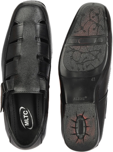 Sandalias de cuero negro para hombre, diseño moderno y elegante con acolchado suave y cómodo, construcción transpirable, suela de agarre fuerte - Product Image 3