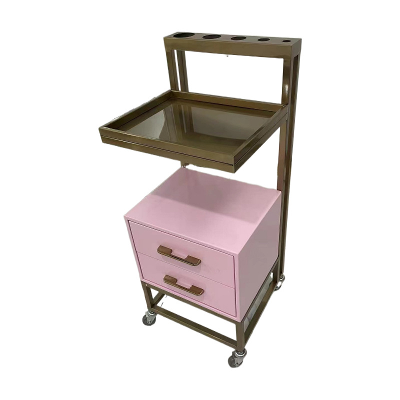 Современные роскошные розовые деревянные и золотые нержавеющие металлические парикмахерские Парикмахерские аксессуары для салонов красоты ручные тележки