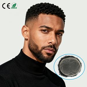 Système de remplacement capillaire pour hommes, toupet afro bouclé, base en soie, fermeture en dentelle complète, 100% cheveux humains indiens - Product Image 1