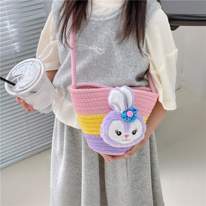 Sac à bandoulière en paille tressée pour enfants, motif dessin animé mignon, style anime, collection Printemps 2023, pour filles, usage quotidien - Product Image 3