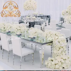 Desain populer diskon besar untuk Set meja makan malam kaca perjamuan pernikahan