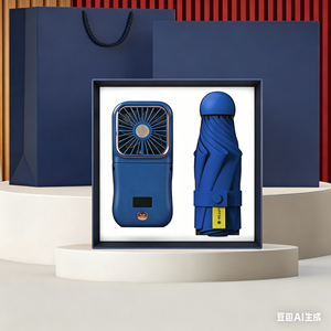 Boîte cadeau d'affaires de luxe 2-en-1 personnalisée, parapluie en papier fait main imprimé UV, ventilateur portable pour promotions (Noël, Nouvel An) - Product Image 3