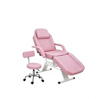 Fauteuil de beauté facial inclinable rose en PVC, table de massage hydraulique, lit de spa à hauteur réglable, avec roulettes pour technicien, idéal pour les traitements
