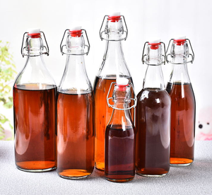 8.5oz <strong>Swing</strong> <strong>Top</strong> Glass <strong>Bottle</strong> with Metal Clamp for Water Juice Oil Screen Printing Custom Design - Product Image 5