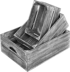 Rustic Gray Washed Wood Storage Decorative Box, Cheap Nesting Wooden Crate Gift Box Container