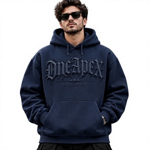 Sudadera con Capucha Azul Marino Oversize para Hombre, con Logotipo Grabado, Estilo Urbano, Venta al por Mayor - Product Image 1