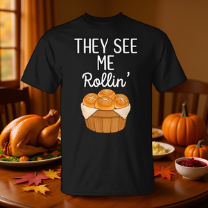 Camiseta de manga corta con estampado digital de cuello redondo unisex para adultos, para viajes por carretera y tiempo en familia en Acción de Gracias - Product Image 3