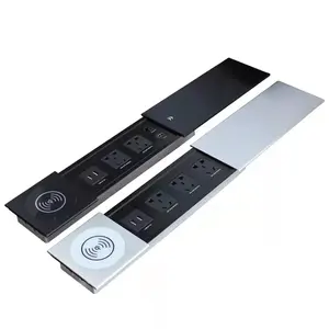 Capa Deslizante Multifuncional Oculta para Mesa, Soquete de Mesa de Escritório em Liga de Alumínio com Duas Tomadas de Energia, Carregador Sem Fio - Product Image 1