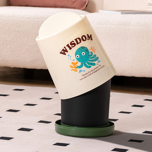 Cute Printed Swing Lid Trash Can Large Size Thickened Double Layer Wastebasket For Living Room Bedroom Kitchen Bathroom - Product Image 1